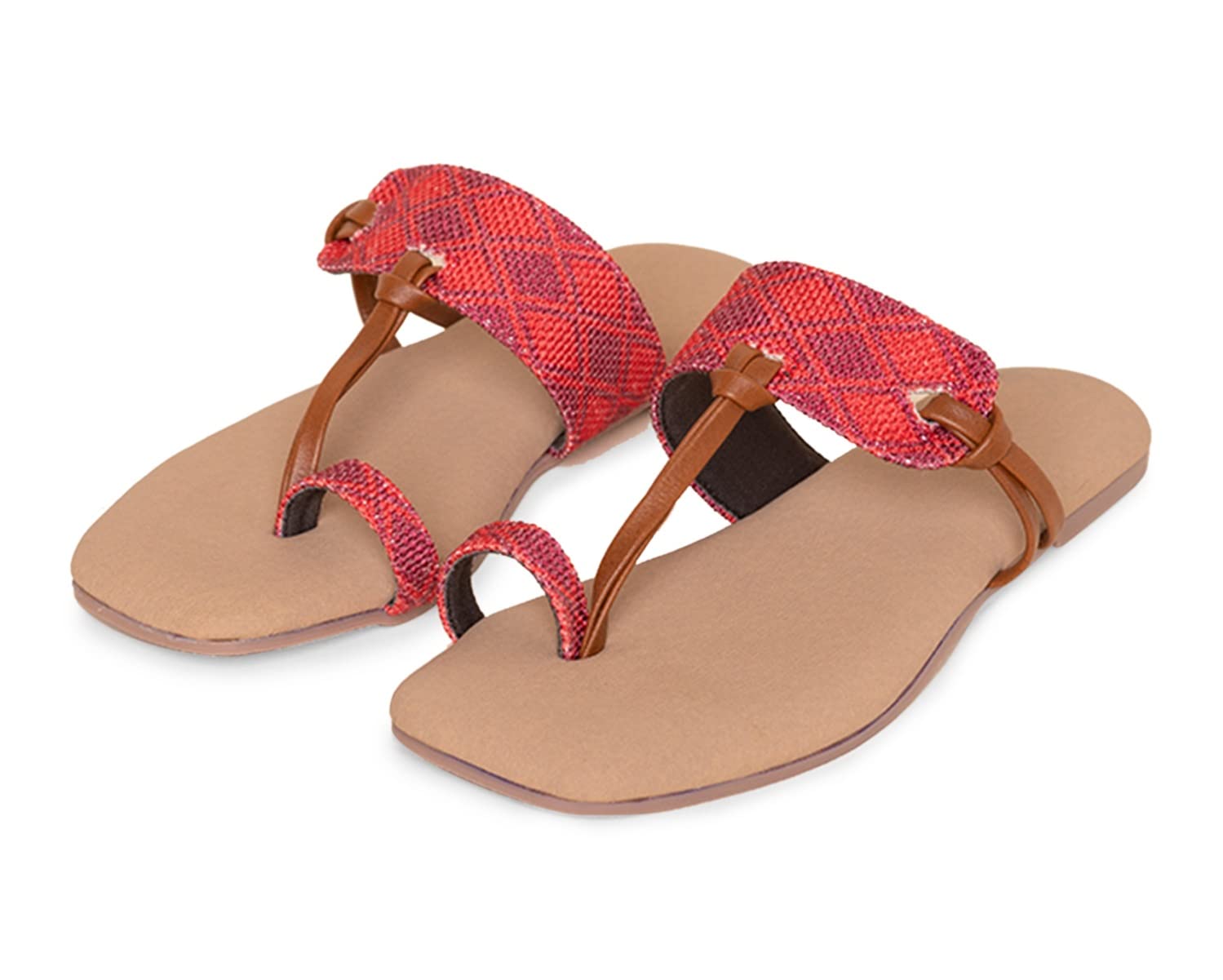 ZOUK 100% Vegan Leather Handcrafted Geomteric Print Red Wadiyar Diamond Chappals for Women - 41 (B0B5HB948V) Amazon Price History, Amazon Price Tracker