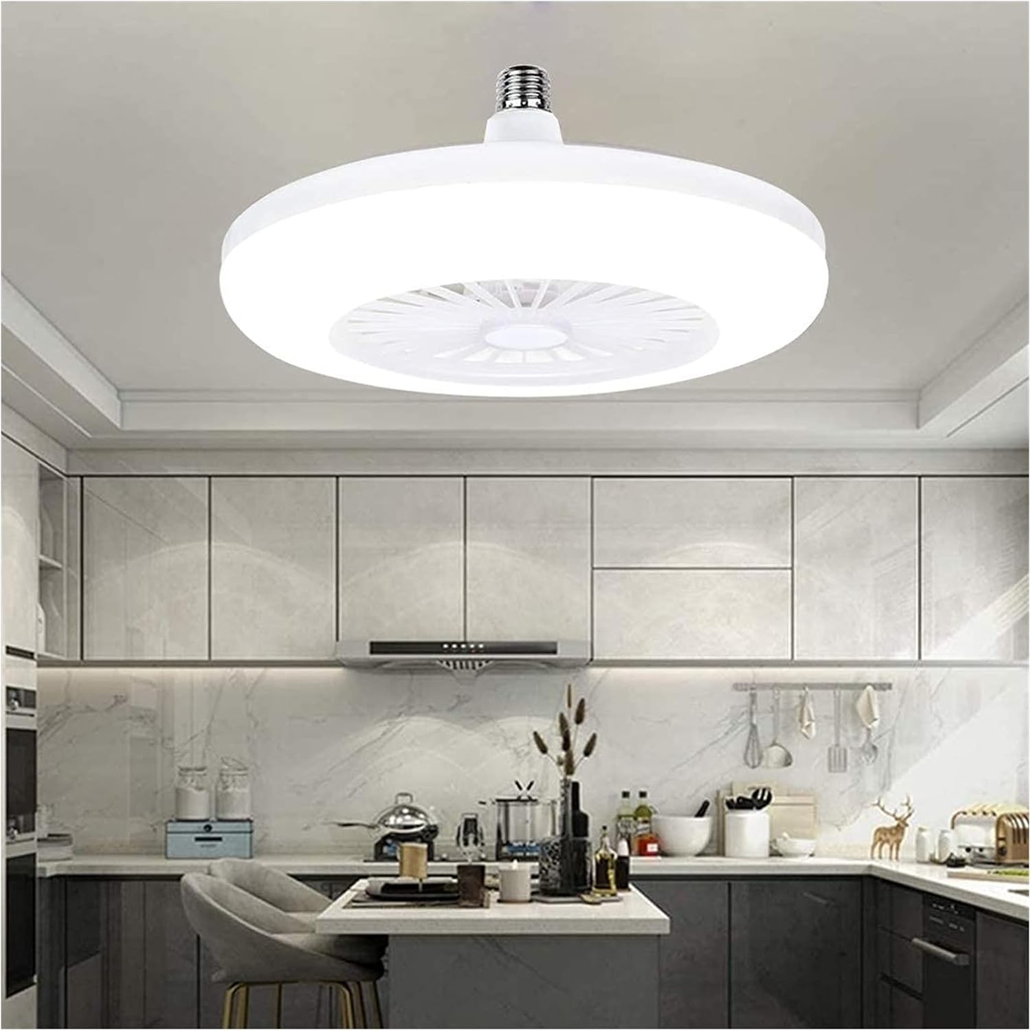 Accesorio de iluminación Luz blanca de 20W, ventilador de techo con iluminación, ventilador de ventilador LED, vidrio moderno creativo E27 Lámpara de lámpara Luz de ventilador, no regulable, 1 archivo