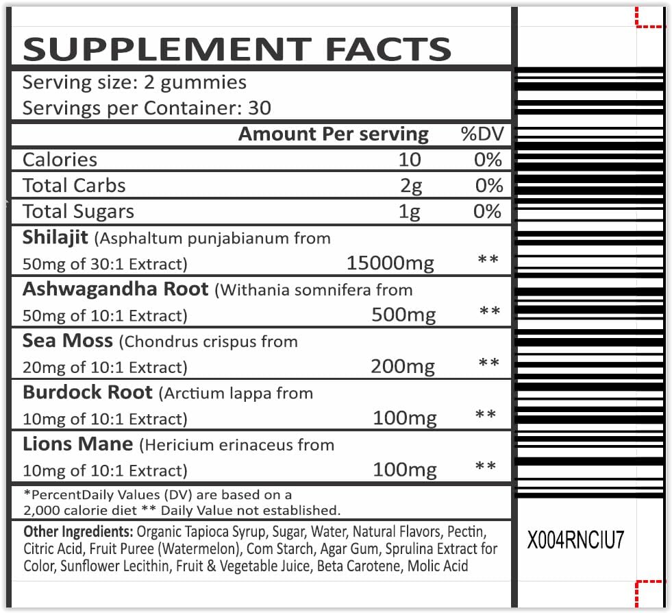 Miniatura 4 de Gomitas Shilajit orgánicas con musgo marino y ashwagandha  Extracto del Himalaya 100% puro con minerales traza, raíz de bardana y melena de león