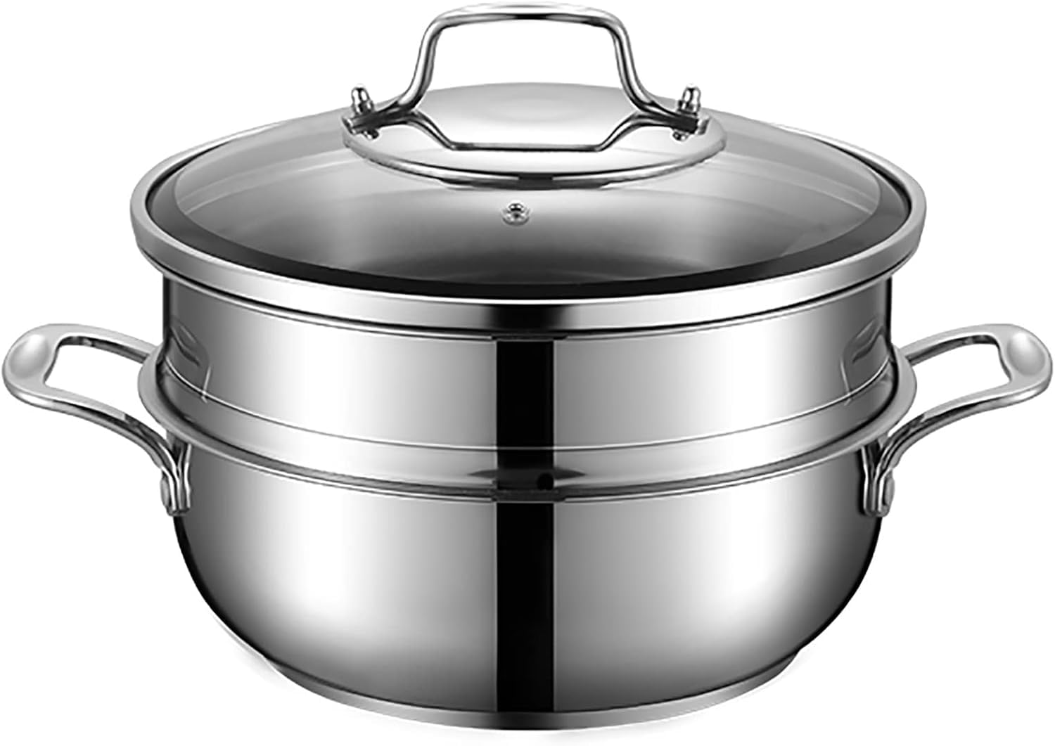 JFGCTYHXY Stainless steel steamer, 304 Food Grade Stainless Steel,3-Layer Composite Bottom,Steamed Seafood,Chicken Soup 26cm