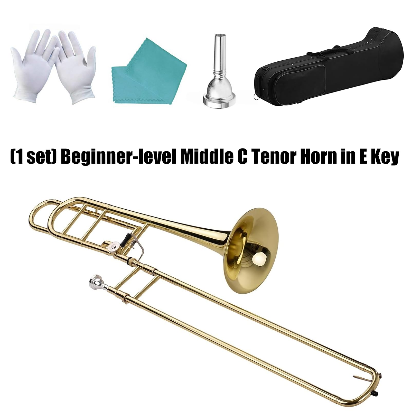 Trombone E per principianti, soffiatore in lamiera di alta qualità per un'eccellente qualità del suono e design ergonomico per studenti di musica, trombone leggero