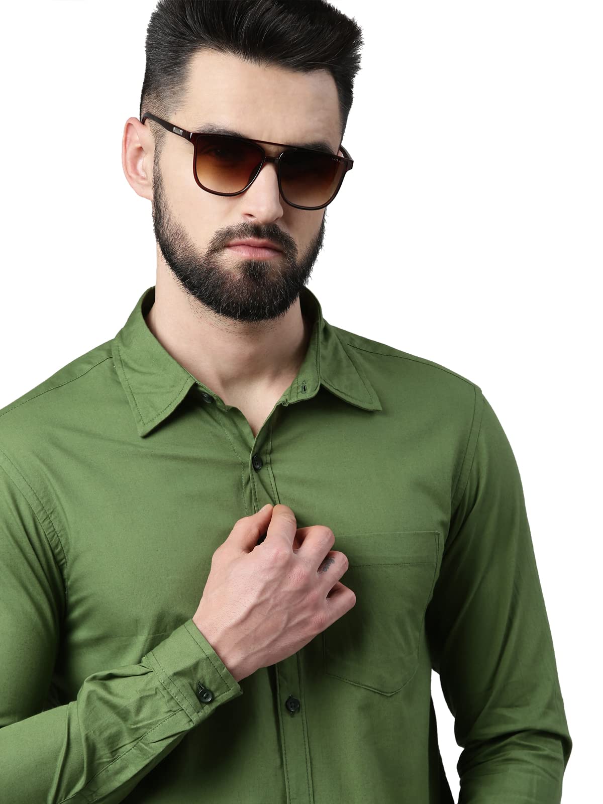 THE SOUL PATROLMen's Cotton Solid Woven Shirt (Olive - 44_3)
