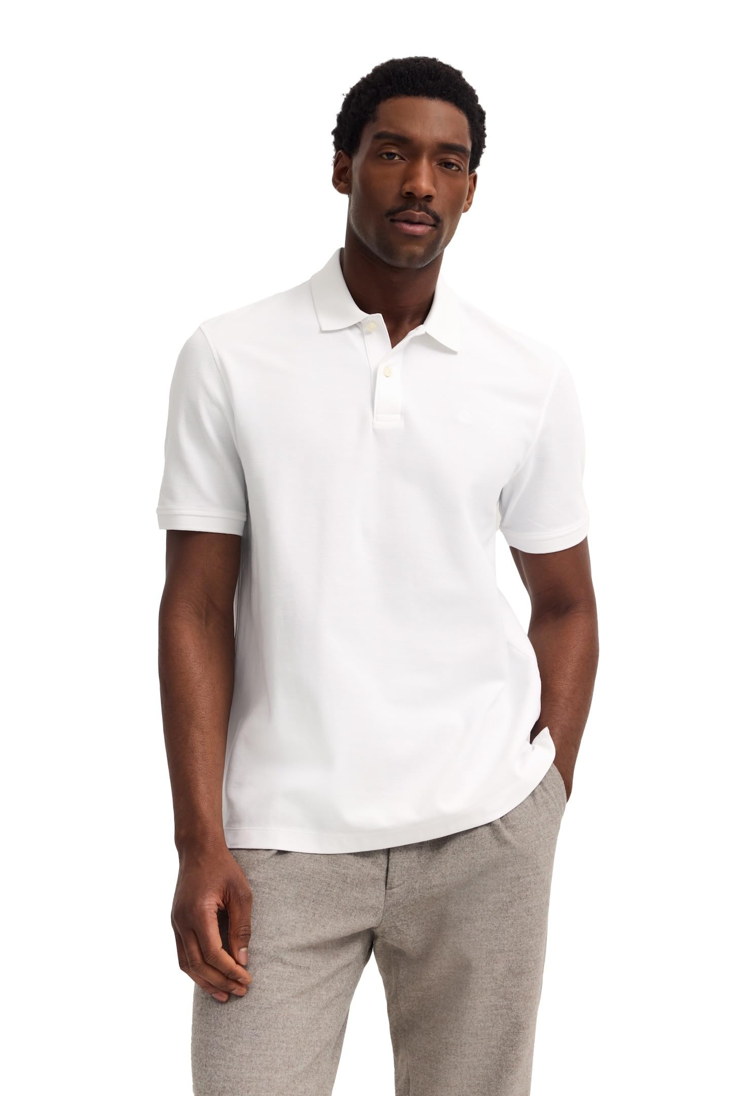 bugatti Men's Polo 1:2 Sleeve, White-10, L