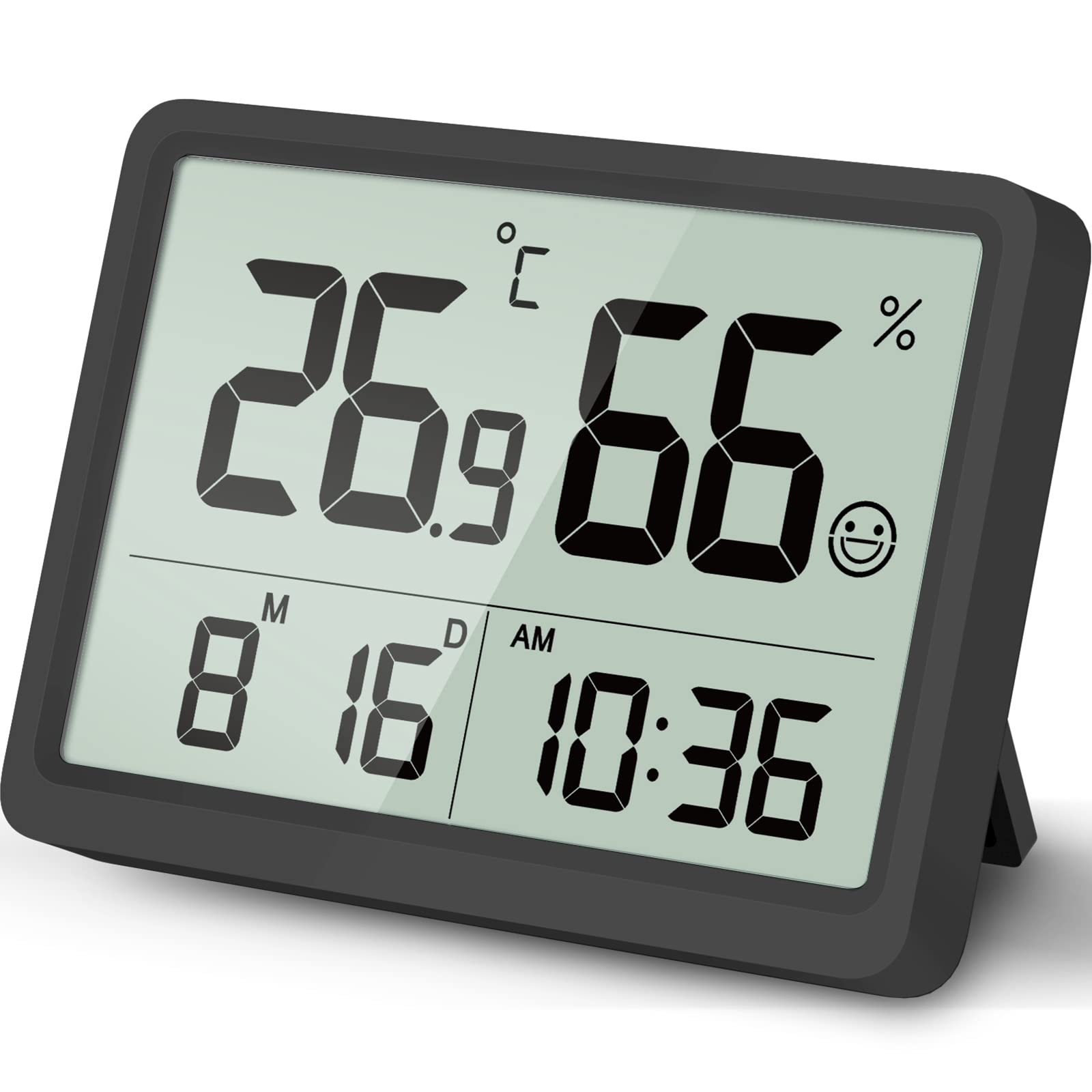 DOOMAY Digital Thermometer Indoor Hygrometer: Small Temperature Monitor with Accurate Sensor and Calibration, Humidity Meter with Date Time for Kitchen, Greenhouse, Baby Room (Black)-image-17