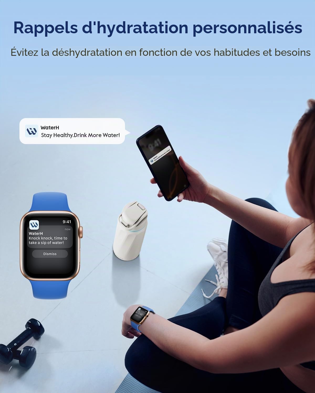 WATERH BOOST Bouteille d’eau connectée 946 ml Acier inoxydable double paroi Suivi d’hydratation Rappel LED