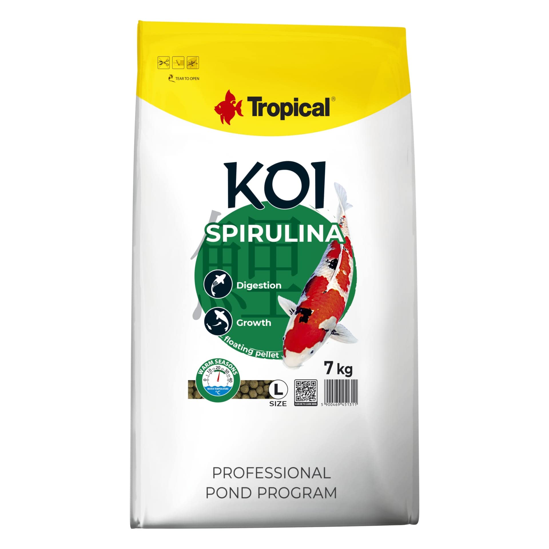 Tropical KOI SPIRULINA Pellet Size L 7kg - Teichfischfutter für die tägliche Fütterung von Koi in der warmen Jahreszeit bei Wassertemperaturen von 15 bis 30°C