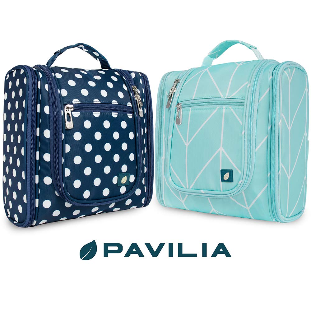 PAVILIA Beauty case da viaggio da appendere per donne e uomini, organizer per articoli da toeletta da bagno, blu navy, M, Beauty case