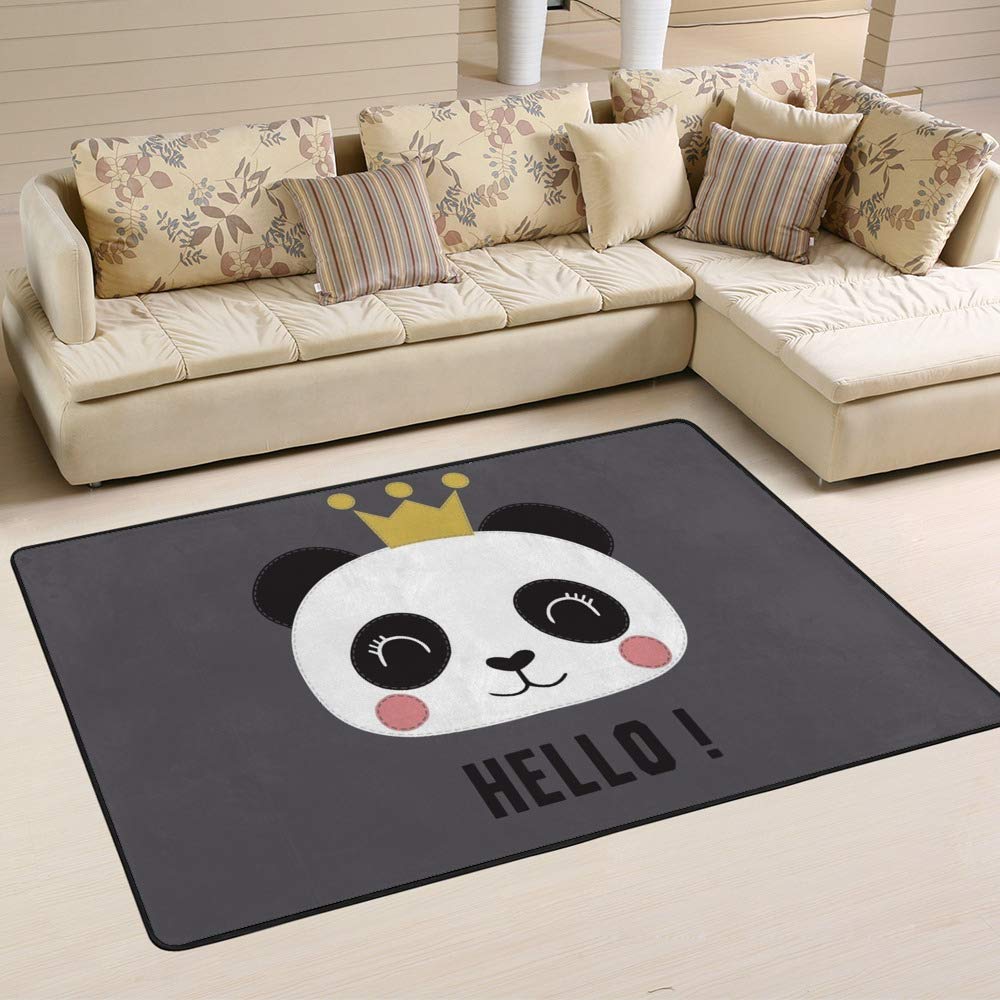 Grand tapis gris panda hello antidérapant et doux Ruchen