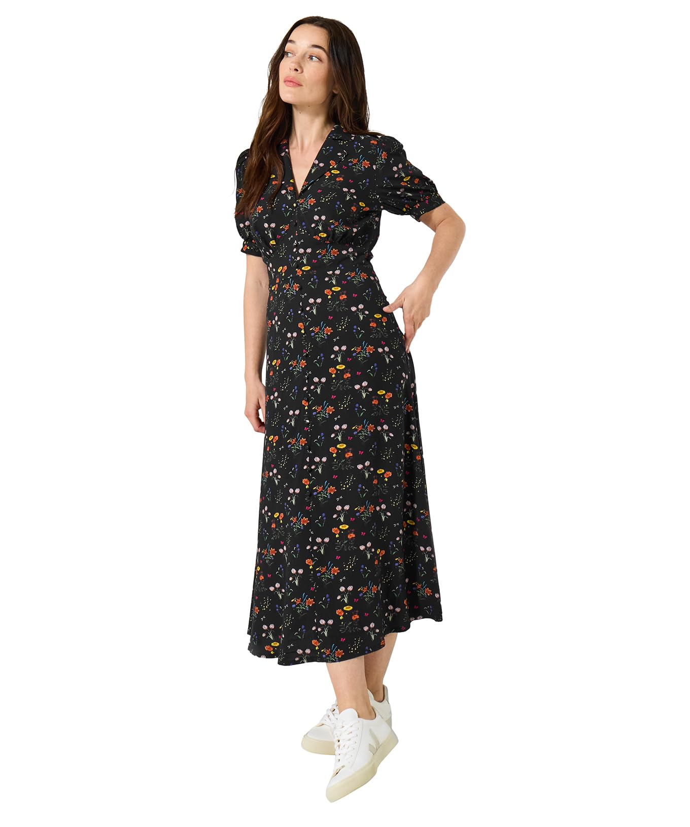Joe Browns Women's Black Floral Print Tea Dress In Size 8