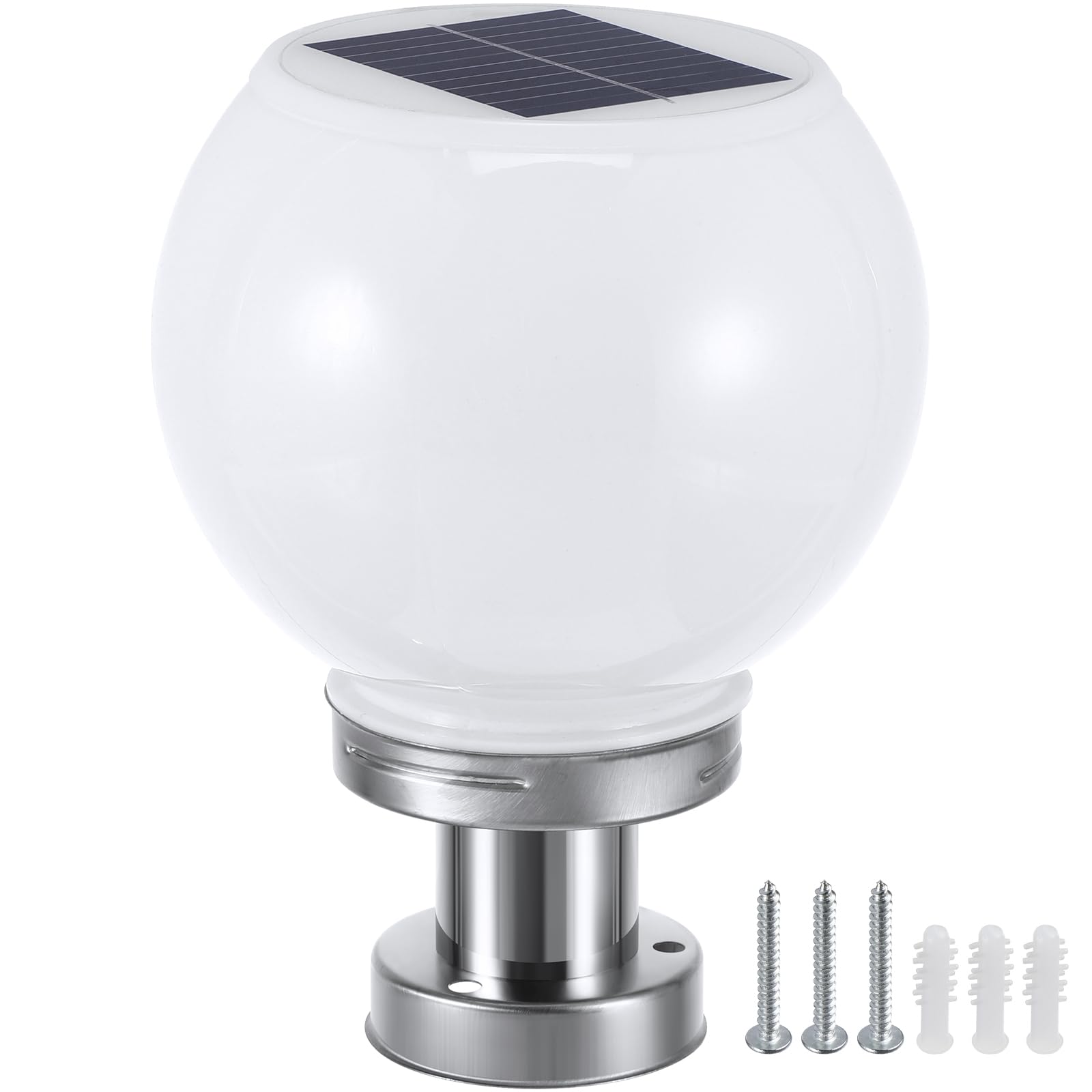 Globe Solar Lamp Post Light,White Outdoor Round Ball Lamp Post lamp,Globe Solar Pillar Lights for Pathway Driveway Front Back Door