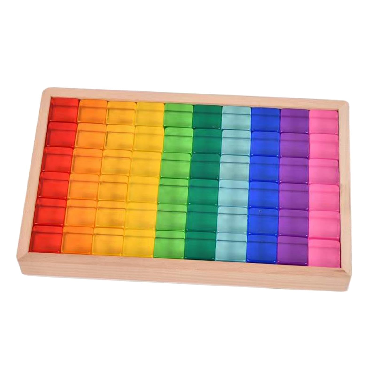 Set di Blocchi da Costruzione Arcobaleno, Giocattoli Didattici con Scatola di Legno, Giocattolo Impilabile, Cubi in Resina per Bambini Piccoli, Regalo