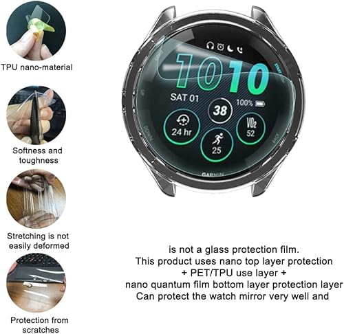 Miniatura 5 de FONTRON Protector de pantalla de reloj inteligente compatible con Garmin Forerunner 265, funda de TPU suave marco y película protectora de vidrio