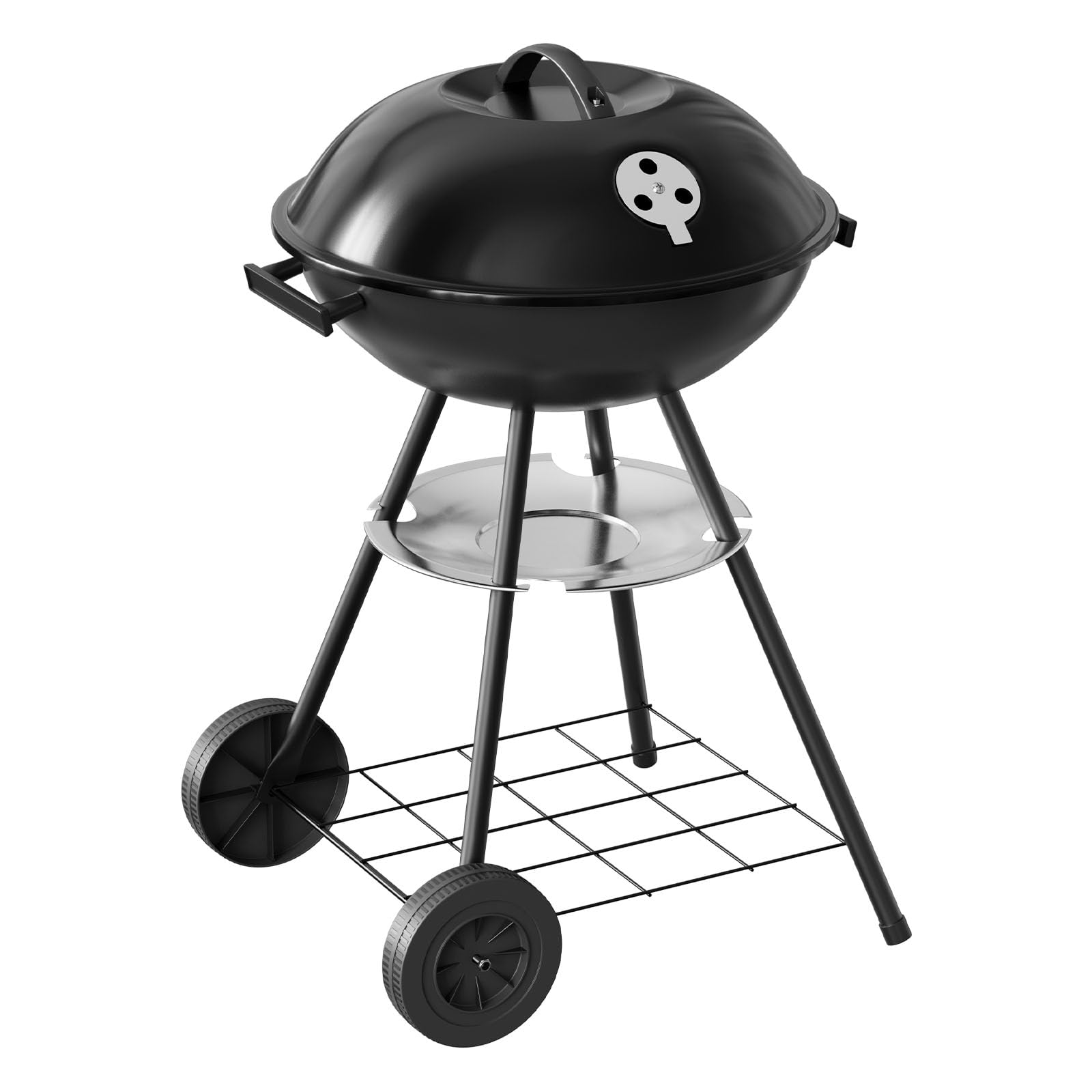 WOLTU Barbacoas de Carbón Portátil de Exterior con Parrilla y Ruedas para BBQ, Jardín, Camping 44 * 73 cm Negro