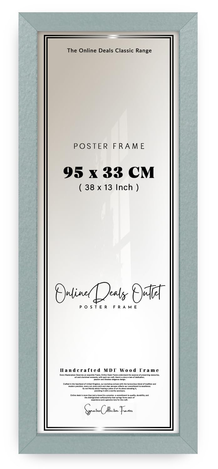 Online Deals | MDF Picture Frame (95 x 33 CM) Panaramic for Autographed Sports Posters & Signed Jerseys, MDF Build, Secure Hanging Hooks [ Silver ]