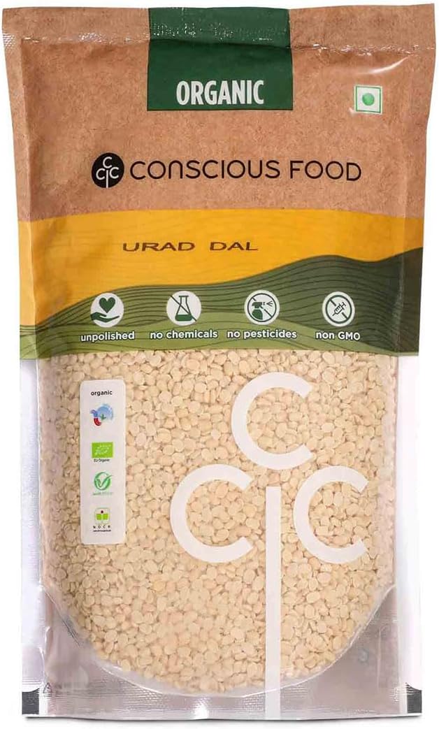 Conscious Food Organic Urad Dal | 1kg | Unpolished | Pure, Chemical-Free | NO GMO