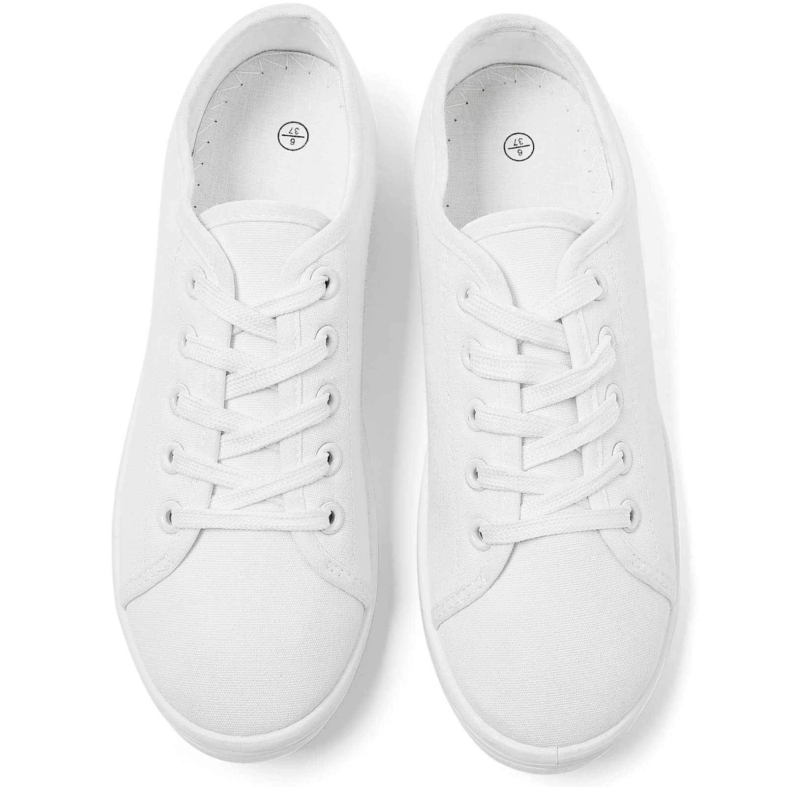Shupua Women's Casual Canvas Sneakers, White, Lace Up Flats