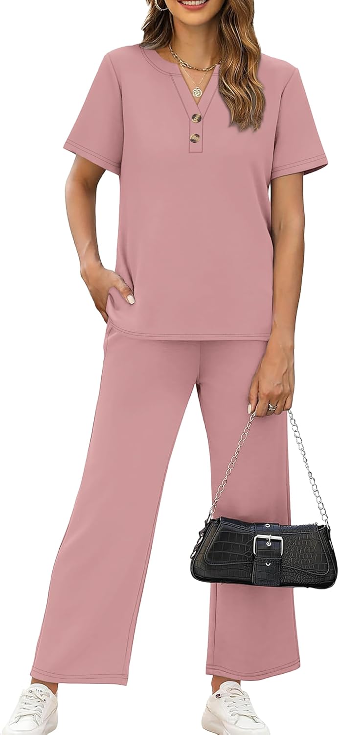 OFEEFAN 2 Piece Sets for Women Spring Fashion Beach Vacation Cruise Outfit Dressy Casual Wide Leg Crop Pants Resort Wear - Image 3