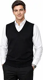 Colete Tricot Masculino Liso, Preto, Gola V, Elegante, Premium, Pullover