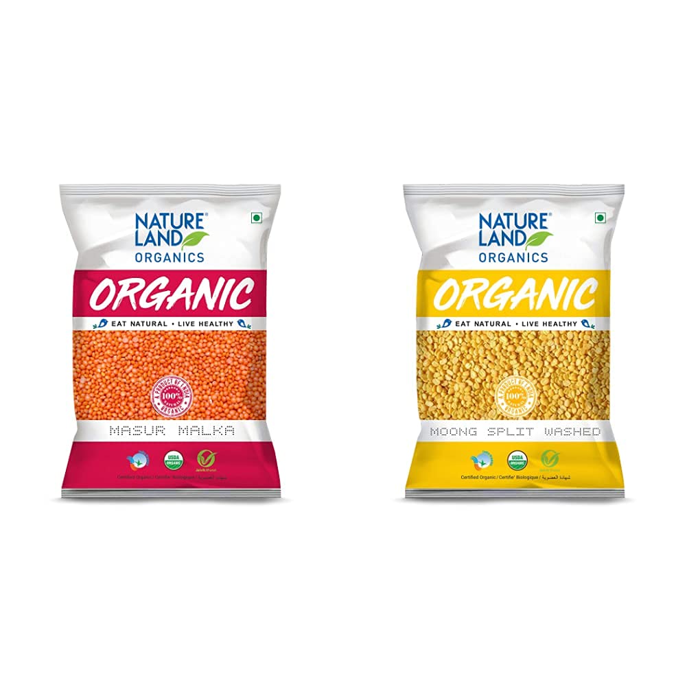Natureland Organics Malka Masoor Dal / Red Masoor Dal 1 Kg - Organic Dals and Pulses - Organic Food & Natureland Organics Moong Dal Yellow/Split Washed Pouch, 1 kg (B093FZXDLN) Amazon Price History, Amazon Price Tracker