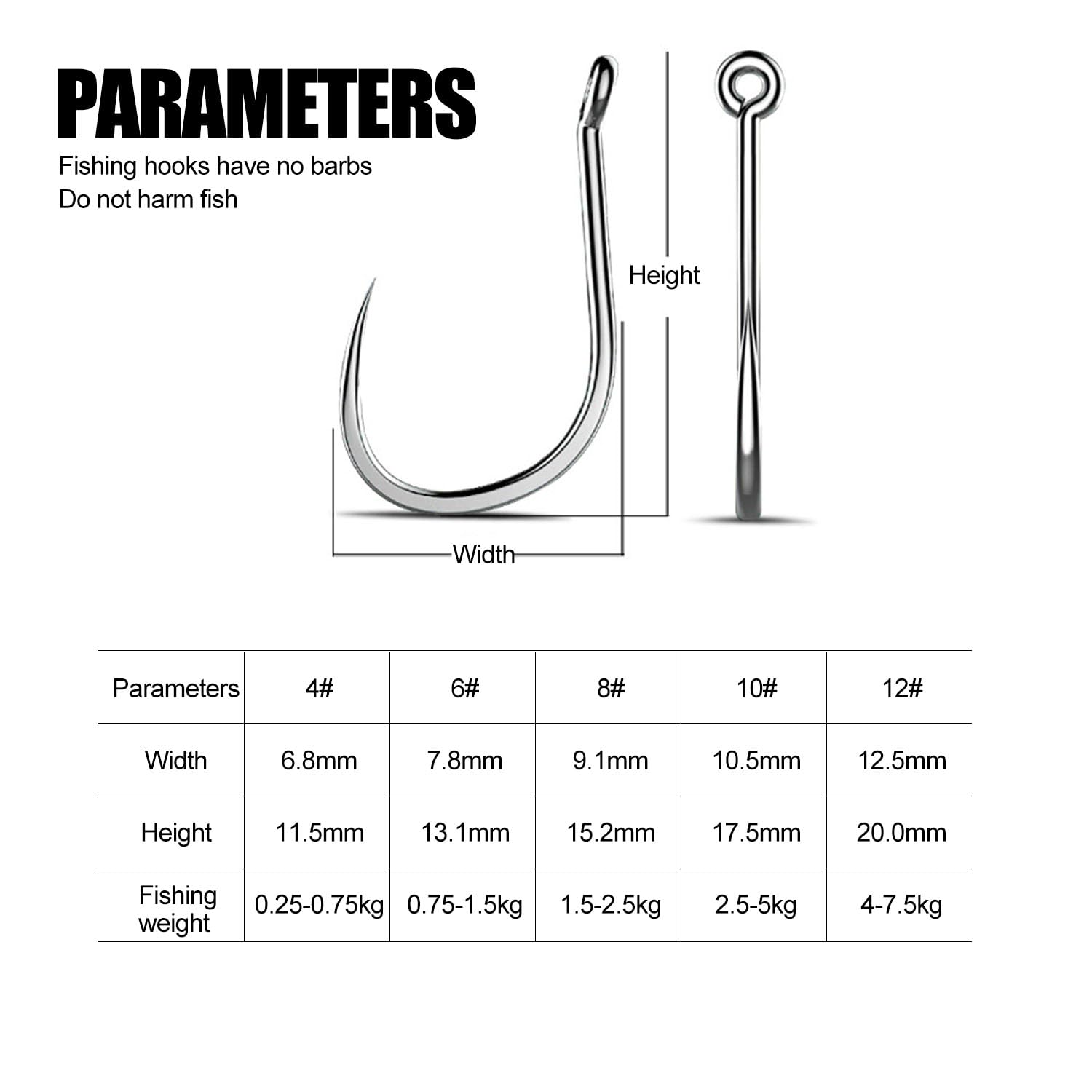 Ensemble Combiné D'Hameçons de Pêche sans Ardillons en Acier au Carbone 100-250 Pièces pour Rivières Lacs Océans Étangs