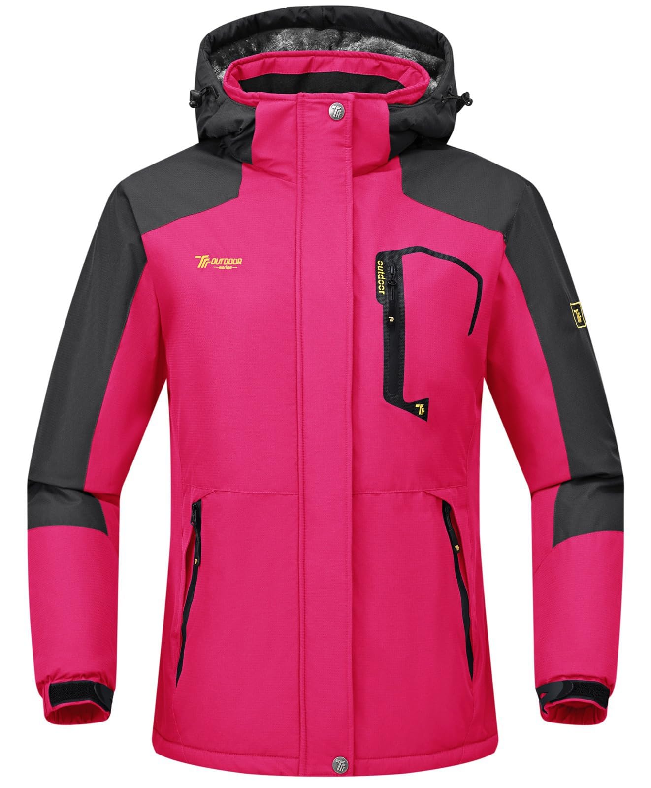 Rdruko Skijacke Damen Warme Winterjacke Gefüttert Verdickt Softshelljacke Wasserdicht Snowboardjacke Atmungsaktiv mit Abtrennbarer Kapuze