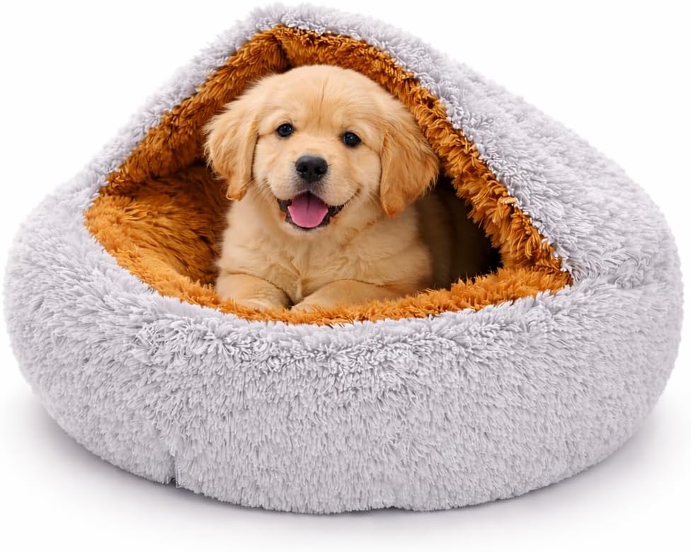 - Ultra Soft Plush Pet Bed for Dogs, Puppy & Cats | Warm Cozy Round Dog Bed with Anti-Slip Base | Washable | Color - Grey, Size - XS = Extra Small (55X55X14 CM)