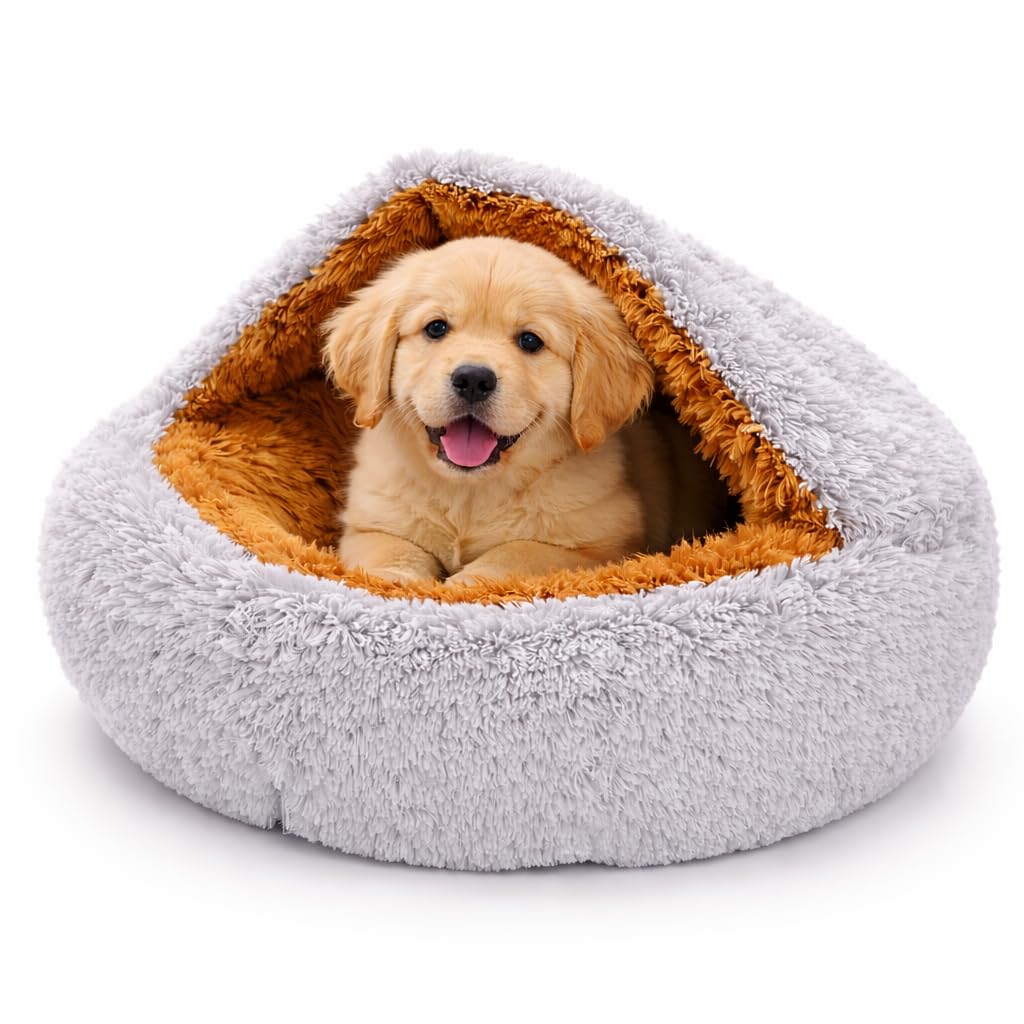 ZEXSAZONE Ultra Soft Plush Pet Bed for Dogs, Puppy & Cats | Warm Cozy Round Dog Bed with Anti-Slip Base | Washable | Color - Grey, Size - XS = Extra Small (55X55X14 CM)