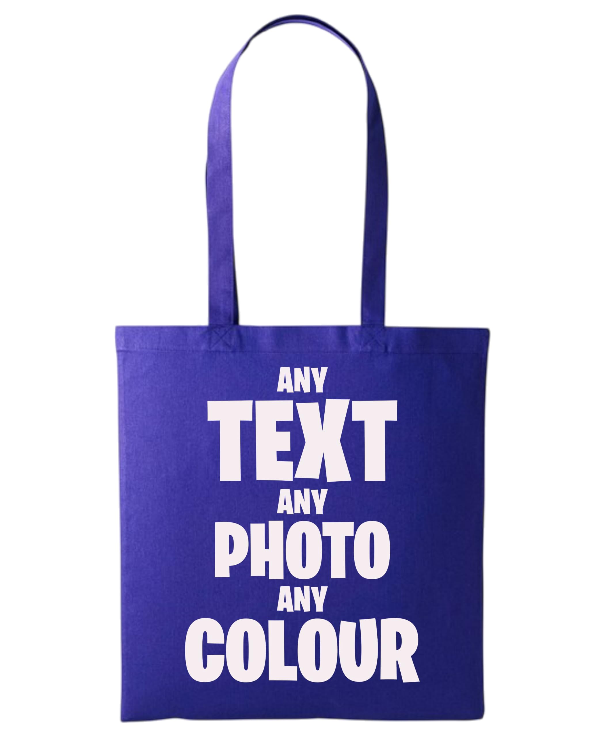 sloganitto Purple, One Size, Personalised Cotton Tote Bag with Long Handles, Custom Text Photo Design Shopper Bag, Reusable Shoulder Carry Tote for Gifts, Events, School, Work and Everyday Essentials