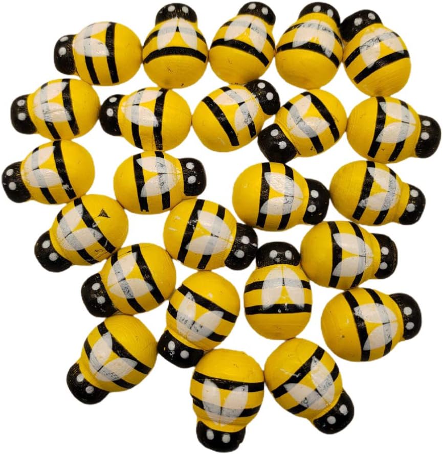 Amosfun 48Pcs Wooden Bee Embellishments Tiny 3D Painted Bee Flatback Self- Adhesive Bumble Bees Button Animals Applique for DIY Craft Scrapbooking Decor