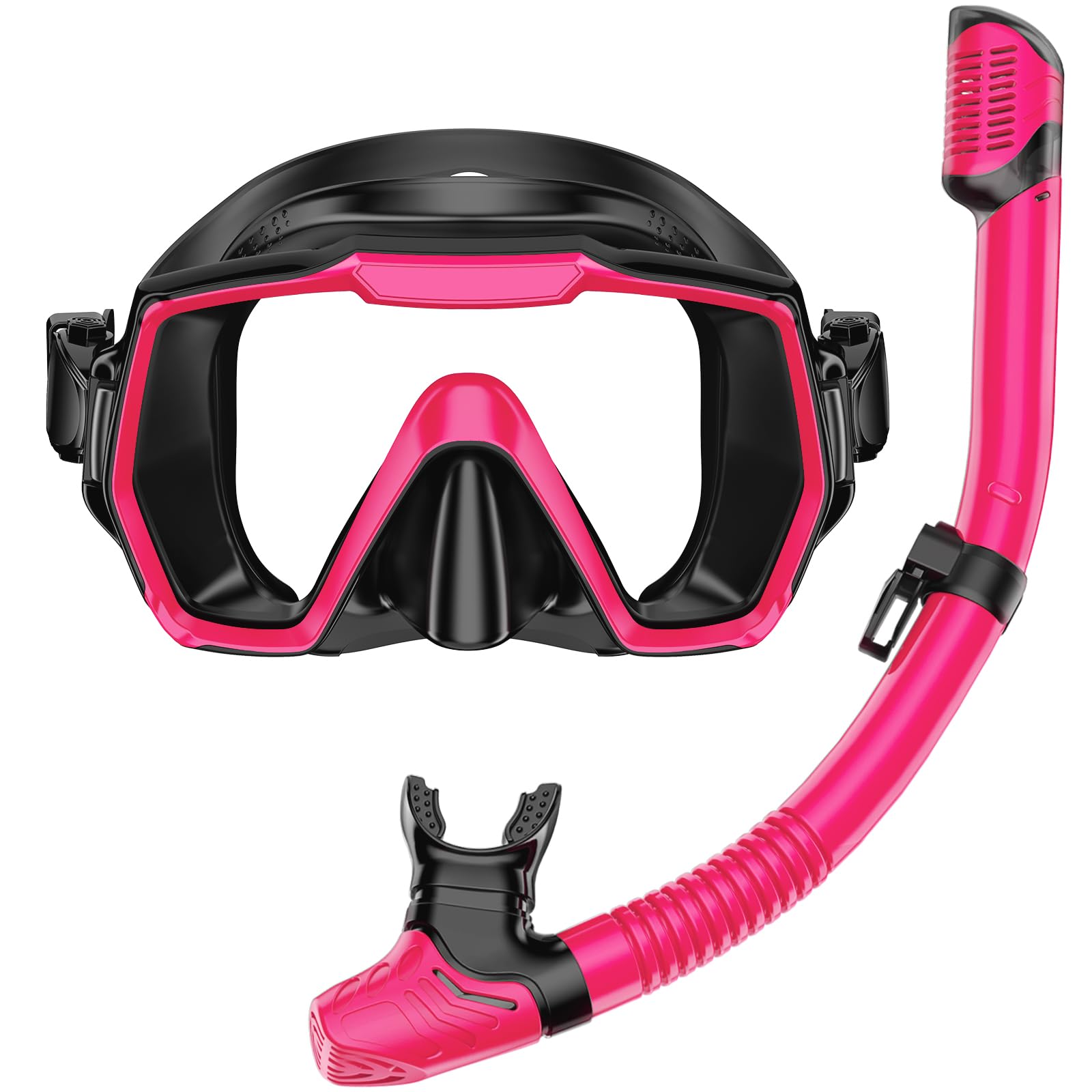 Honlanor Snorkel Set Adults Snorkeling Gear Anti-Leak and Anti-Fog Tempered Glass Lens Panoramic View Swim Mask Dry Top Snorkel Kit for Snorkeling Scuba Diving Swimming Travel with Carry Bag, Pink