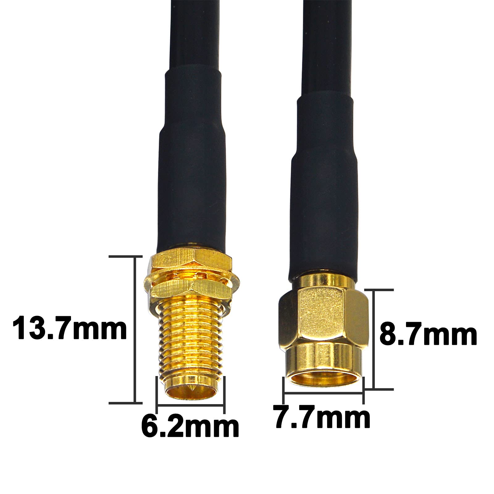 Câble coaxial RG58/U pour antenne RP-SMA mâle vers RP-SMA femelle 5 m