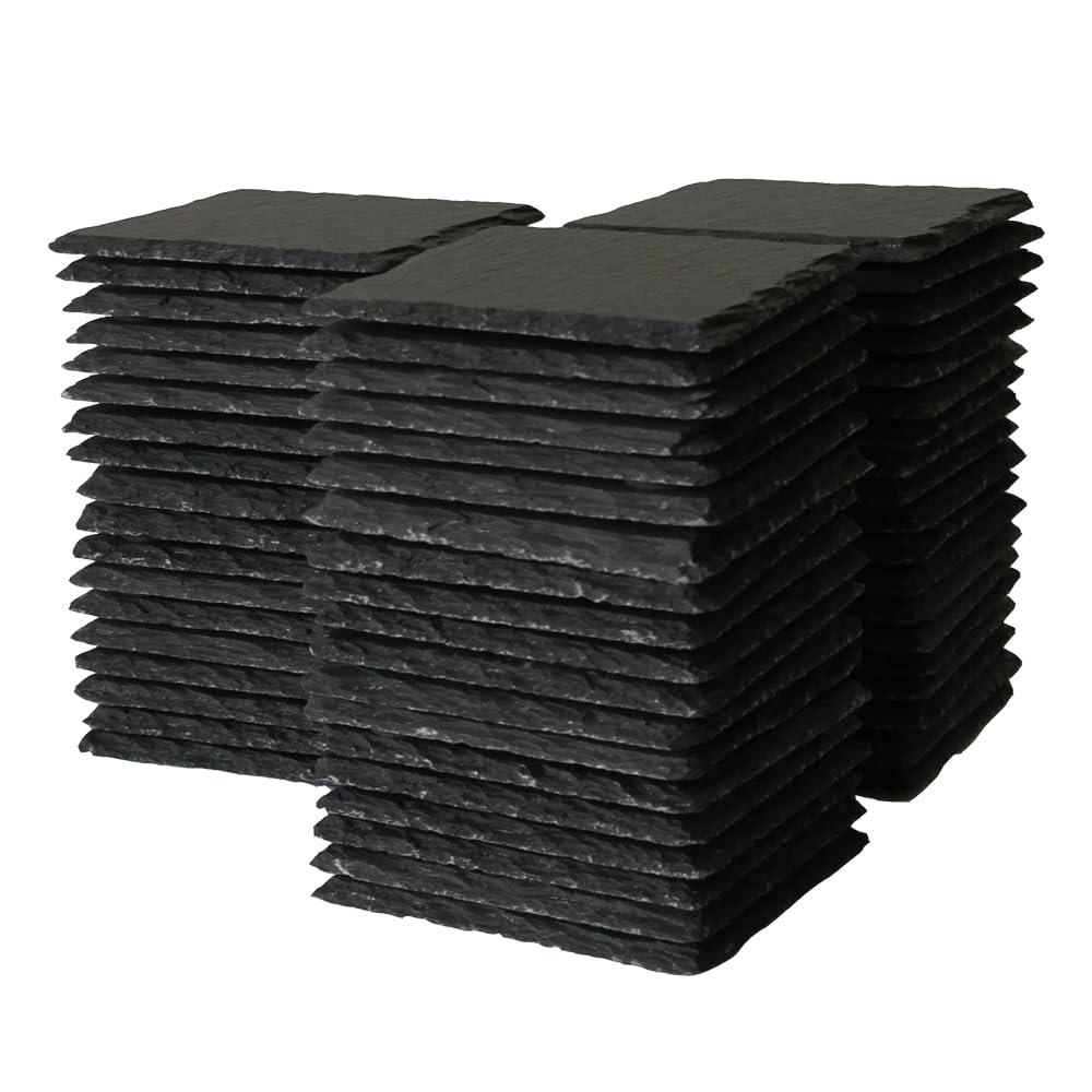 RUNANDYUE 56 Pieces 4X4 Inch Slate Stone Coasters, Bulk Square Slate Drink Coaster Handmade Coasters Set for Kitchen Bar Home Apartment (Square, 56)