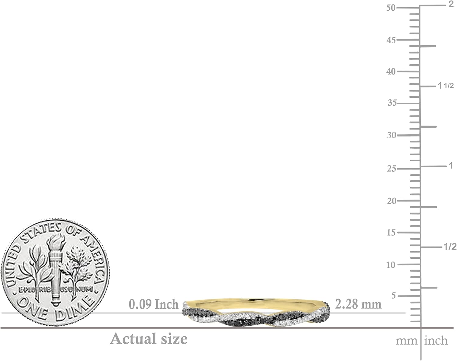 Dazzlingrock Collection 0.25 Ctw Round Black & White Diamond Swirl Stackable Ring for Women in 10K Solid Gold