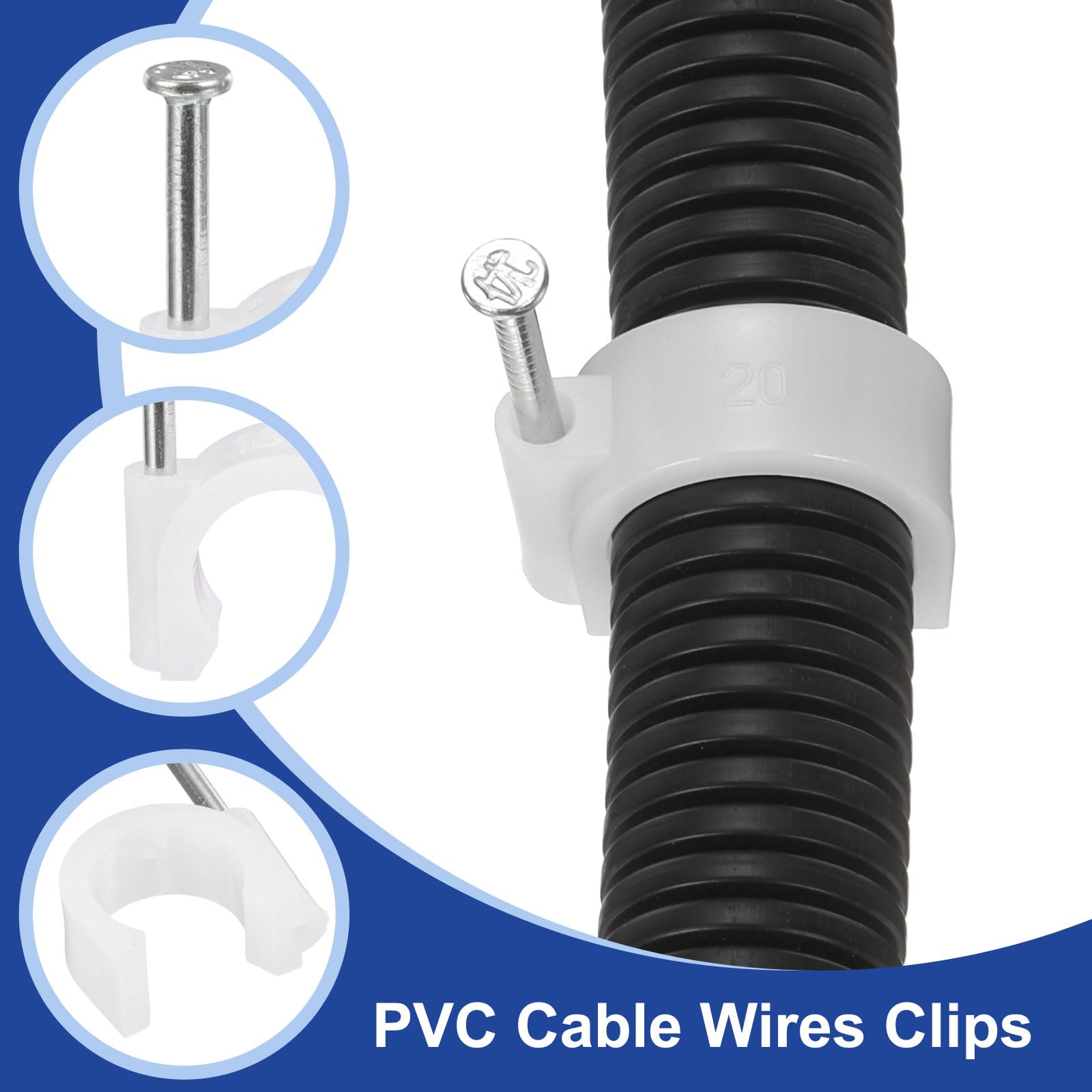 QUARKZMAN 50 Piezas De Grapas Para Cables Con Clavo De 16mm Gancho Circular Individual Media Abrazadera Gancho En J Con Clavo Grapas Para Cables Para Pared Blanco
