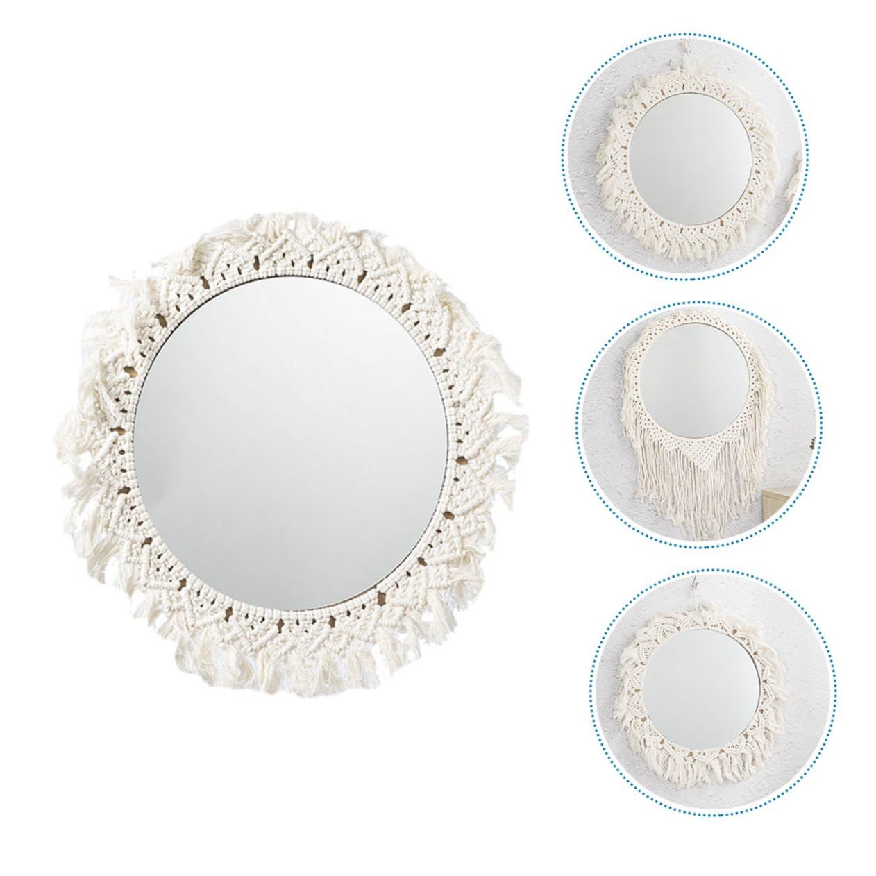 Alipis Handgefertigter Kosmetikspiegel aus Baumwollseil im Boho Stil Dekorativer Wandspiegel mit Gewebtem Design für Wohnzimmer und Schlafzimmer Minimalistische Wohndekoration