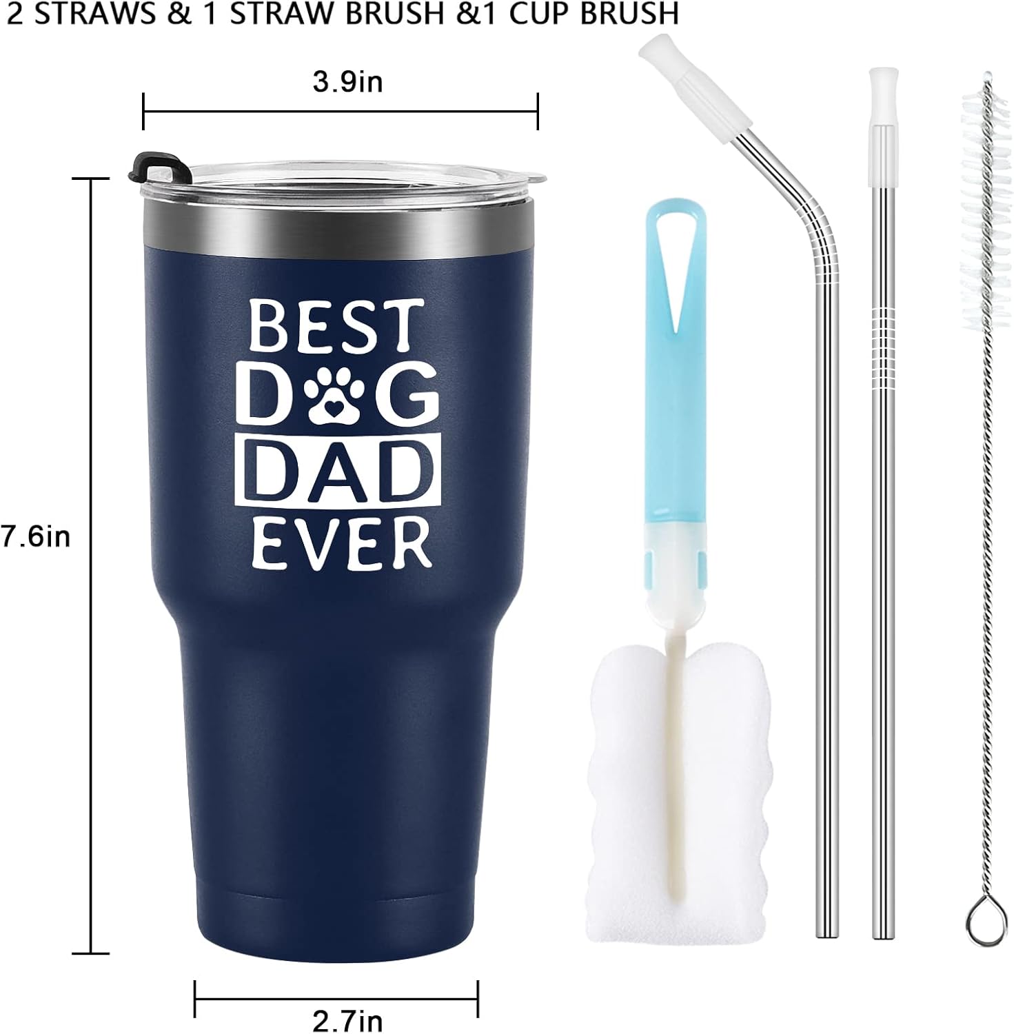 Qtencas Dad Gifts, Best Dog Dad Ever Stainless Steel Insulated Travel Tumbler, Fathers Day Gift for Dad to be New Dad Father Papa from Daughter Sons, Dog Dad Gifts, Dad Christmas Gifts(30oz, Darkblue) - Image 4
