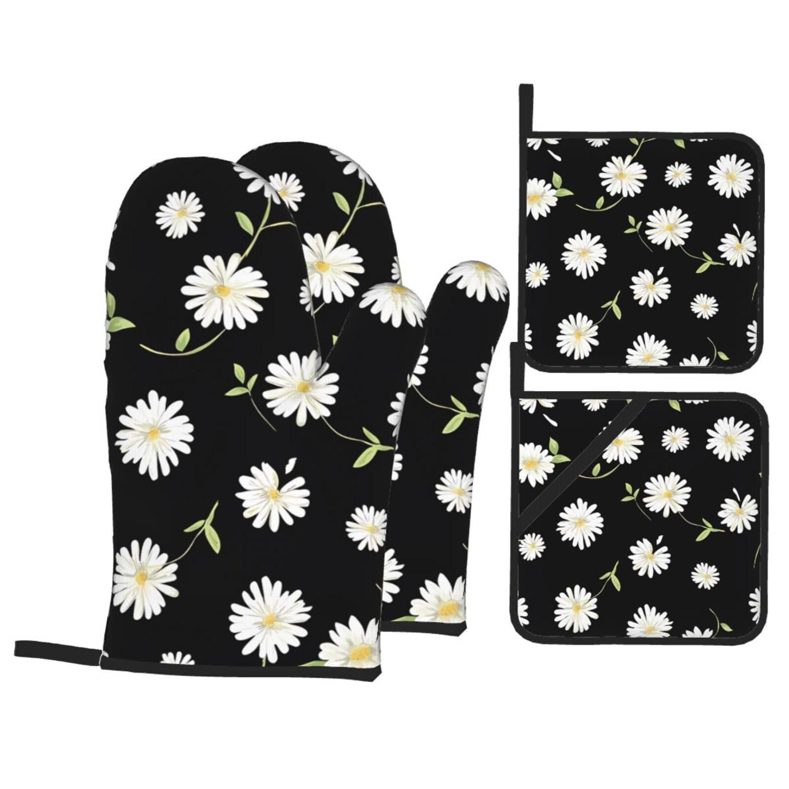 WHJSHOP daisy Prints Oven Mitts & Pot Holders Set - Waterproof Kitchen Layers & Heat Resistant - Durable Covers for Safe Cooking & Easy Cleanup