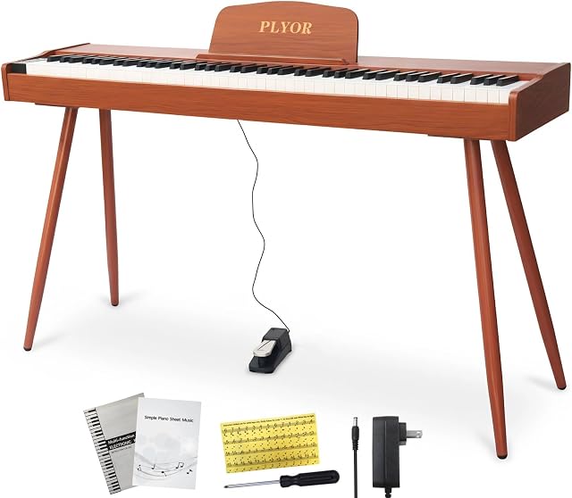 88 Clés Piano numérique avec support, Clavier semi-pondéré avec MIDI/USB, Panneau de commande, clavier électrique pour piano pour débutants avec maintien de pédale, 3.5mm Casque Jack, Brown
