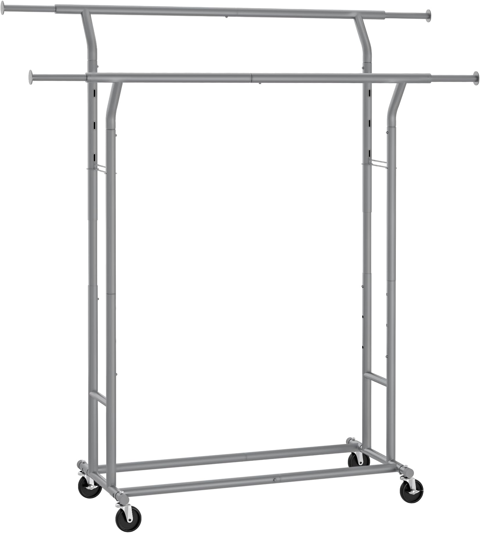 SONGMICS Clothes Rail, Double Clothes Rack on Wheels, Extendable Garment Rack, Heavy-Duty Metal Frame, 110 kg Total Max. Load, 129-169 cm Wide, Dove Grey HSR012G01