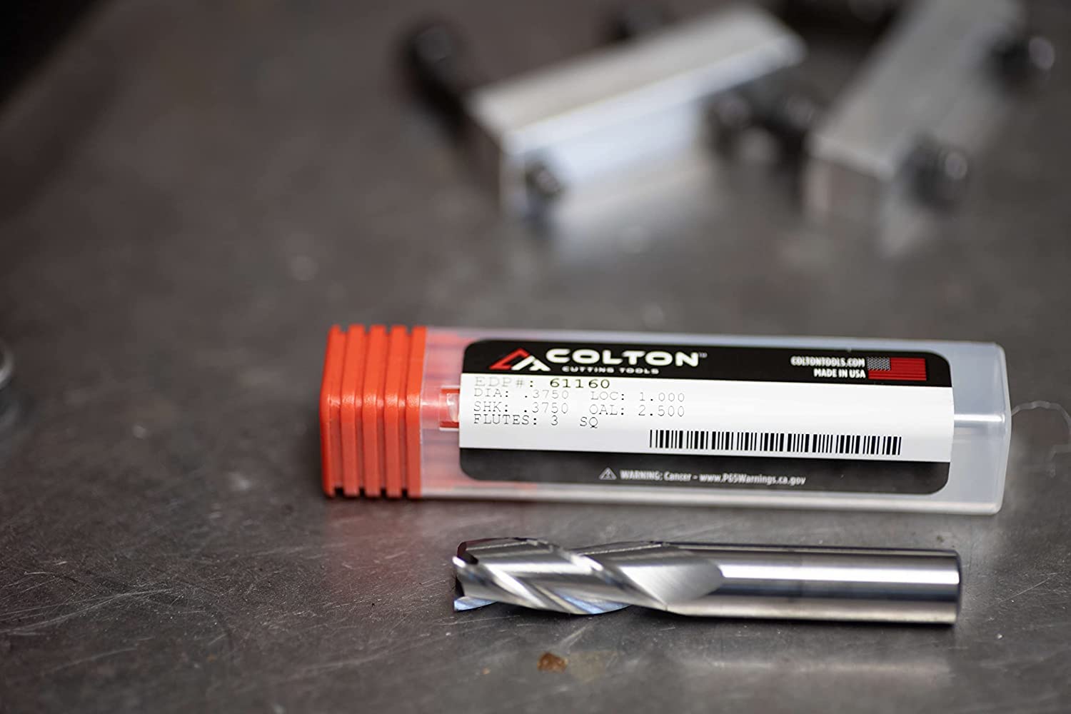 Colton Carbide End Mill – 4 Flute Square Stub Coated, 1/4" Dia X 1/2" LOC X 2" OAL, 61111