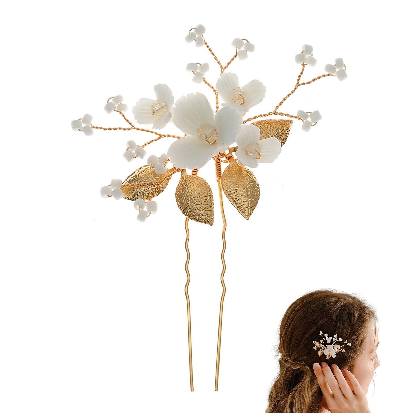 Forcine per Capelli Flower Hair Pins U Shape Headpiece Alloy Bridal Hairpin Clips For Festival Wedding Party Head Decor Accessories