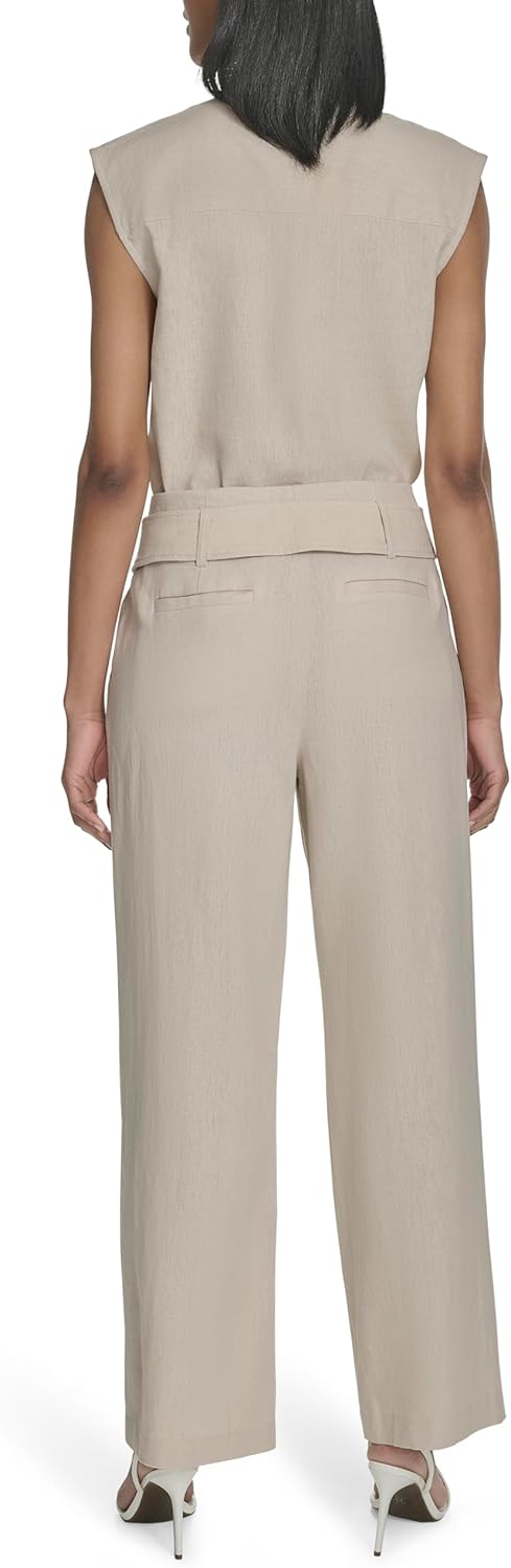 HALSTON Womens Straight Leg Linen Faux Belted Pant - Image 6