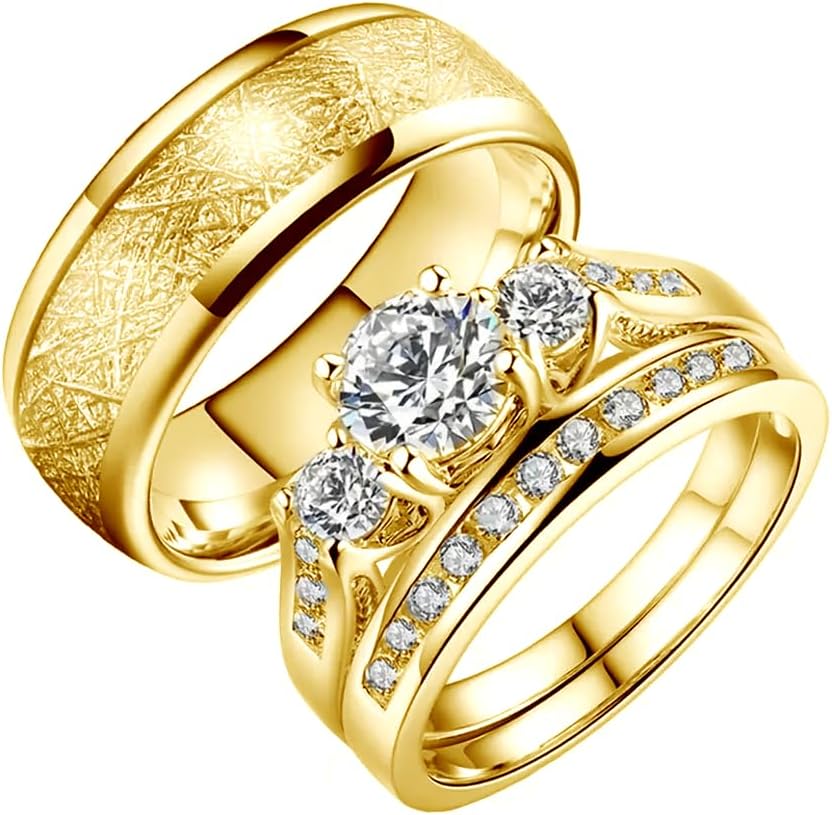 Couple Ring Set Moissanite Ring Sets 10K/14K/18K Real Gold 1CT Moissanite Wedding Ring Sets Promise Engagement Ring Sets Couples Bridal Sets Lovers Couples Women Men Him Her