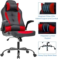 Vista 17 de Silla de oficina de piel sintética, silla de juegos de escritorio, respaldo alto, altura ajustable, silla de computadora con soporte lumbar trasero