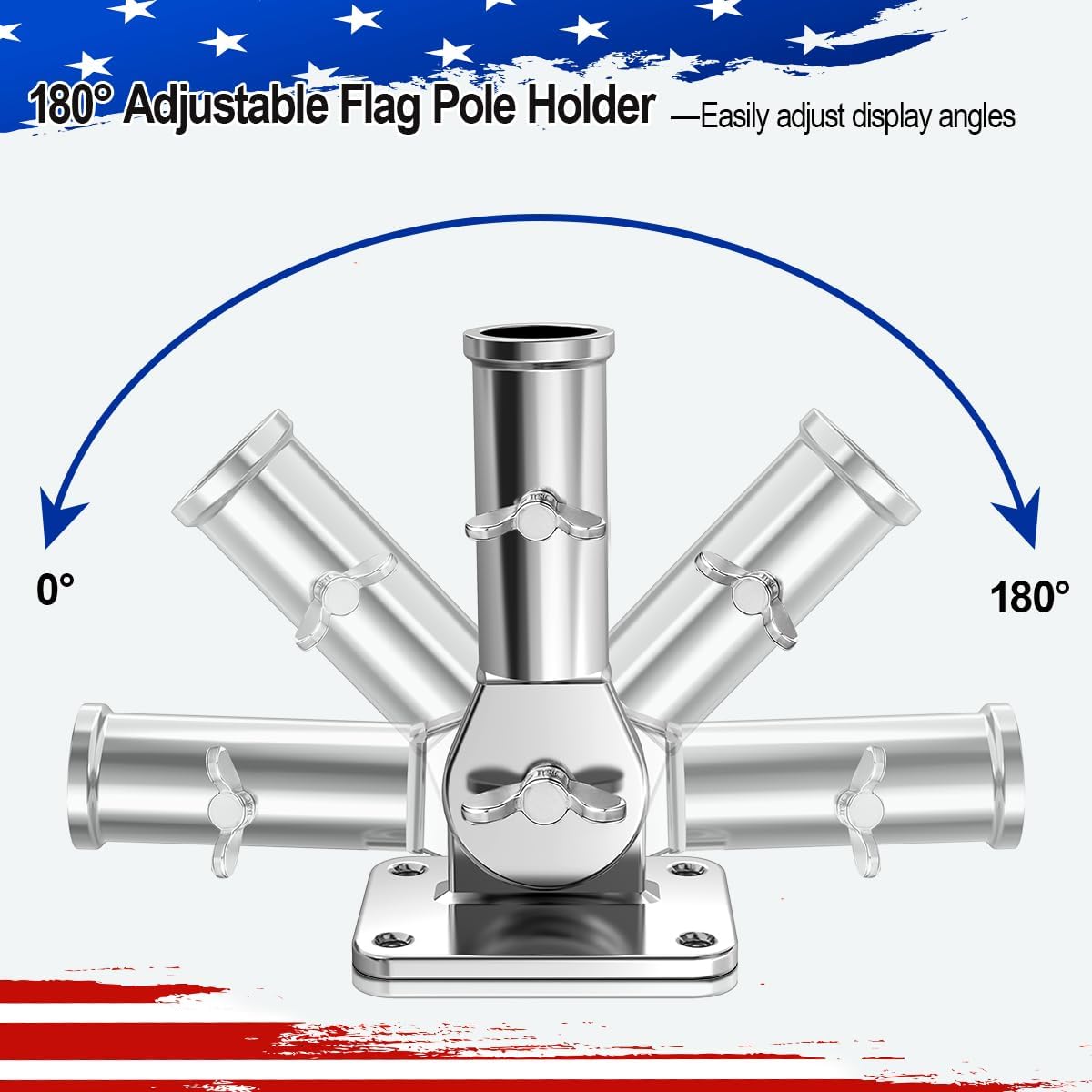 180° Adjustable Flag Pole Holder 316 Stainless Steel Marine Grade Heavy Duty Flag Pole Mount FlagPole Bracket for Outside House, Garden, Boat, Truck(Mounting Hardware Included)Fits 1" Flag Pole