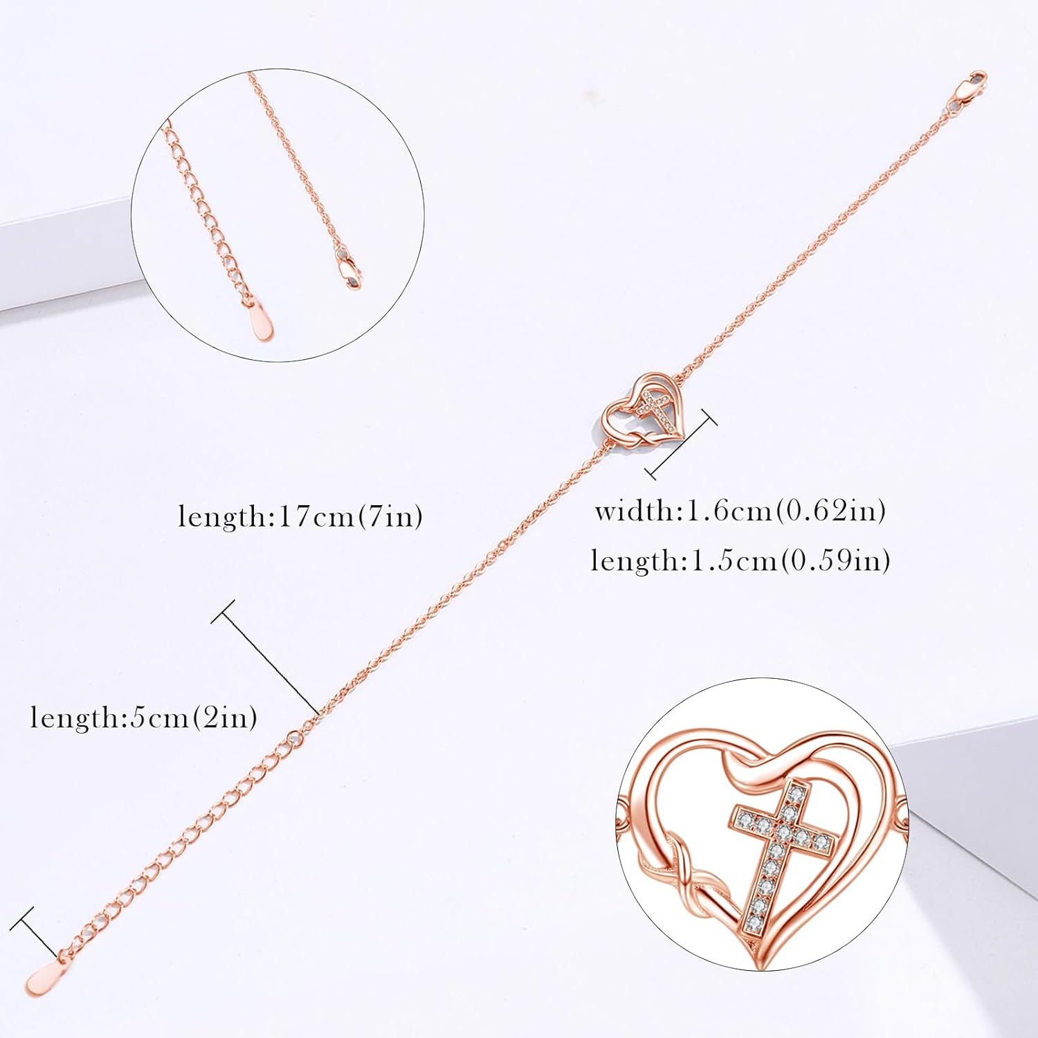 CUOKA MIRACLE Cross Bracelet for Women 925 Sterling Silver Heart Infinity Bracelet Silver/Gold/Rose Gold Faith Pendant Bracelet Heart Cross Bracelet Jewelry Gift for Mother Girlfriend Valentine - Image 2