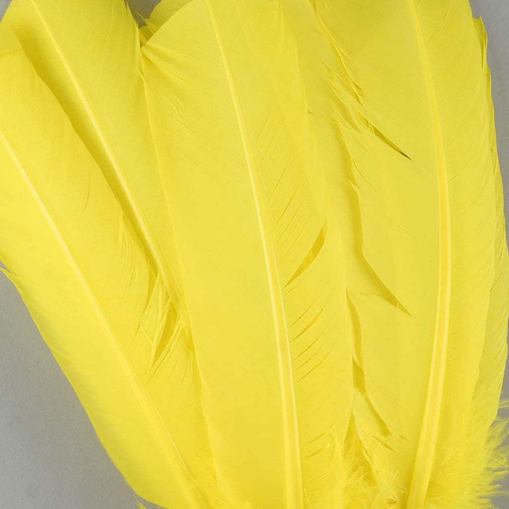 Zucker 10-12 inch Turkey Feathers for Crafts - 4pc Quills for DIY Headdress, Dream Catcher, Home Decor - Fluorescent Yellow