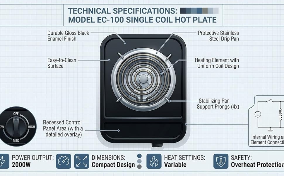 Image of 2000W Infrared Cooktop Hot Plate | Button Control | Overheat Protection | 3 Preset Modes Quick Fry & Soup