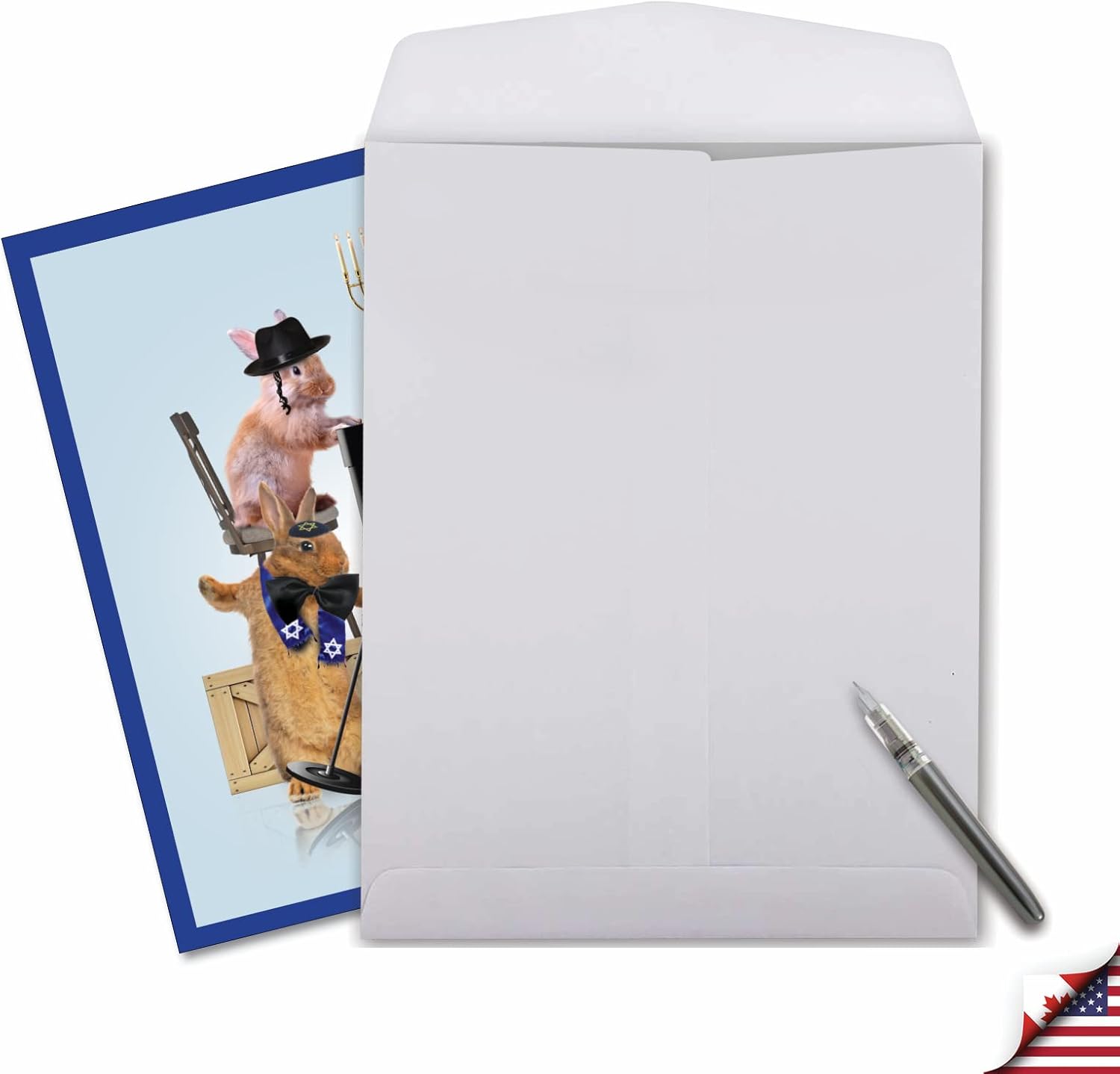 NobleWorks ジャンボハヌカ紙カード 8.5 x 11インチ 封筒付き (1パック) 特大ジャンボメノラ動物バンド ウサギ