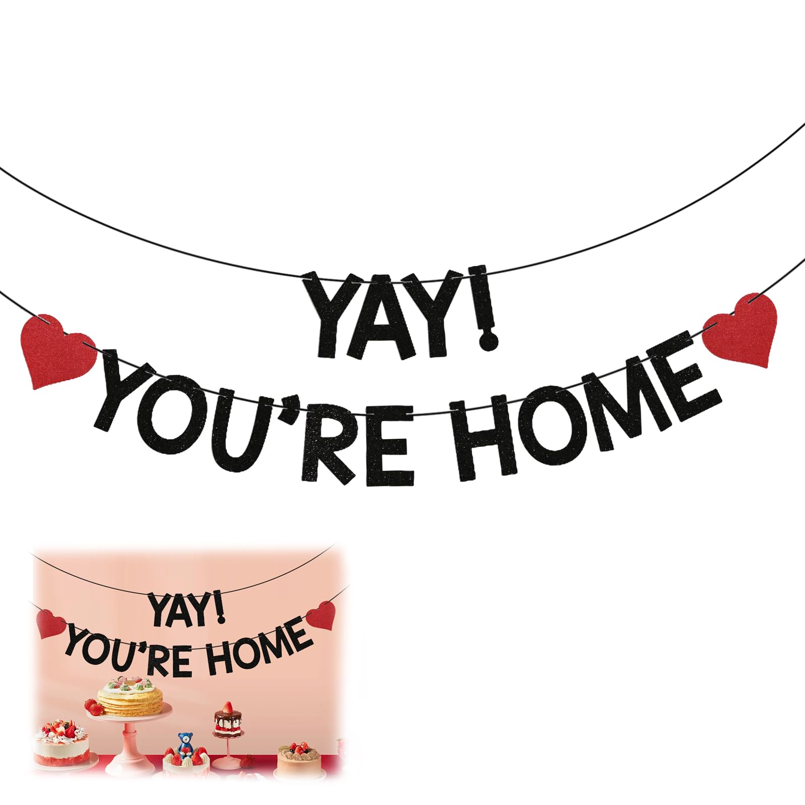 Yay! You're Home Banner, Welcome Home Banner Decorations, Black Welcome Back Sign HomeDecor Homecoming Party Decoration for Military Return Family Reunion & Celebration